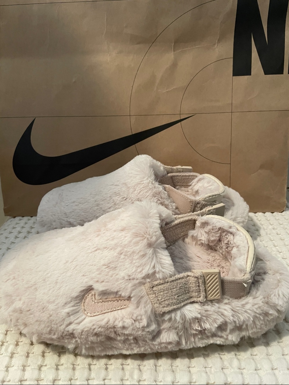Nike Cream Faux-Fur Slide with Back Strap